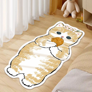 Alfombra de dormitorio con diseño de gato de dibujos animados, alfombra de felpa antideslizante con forma novedosa para habitación de niños, dormitorio, cocina, baño, entrada, balcón - Product Image 2