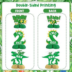 Decorazioni di Compleanno Two Rex, 8 Pezzi, Centrotavola Dinosauro per 2° Compleanno, Centrotavola a Nido d'Ape 'Sono 2' per Bambino - Product Image 5