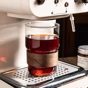 אייס נד לאטה כוס תה מזכוכית יוקרתית מבודד שבב עץ תלוי אוזן כוס קפה לשימוש ביתי
