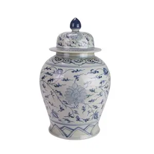 RZSX133-D New Jingdezhen hand-painted antique blue and white peony and leaf pattern general jar