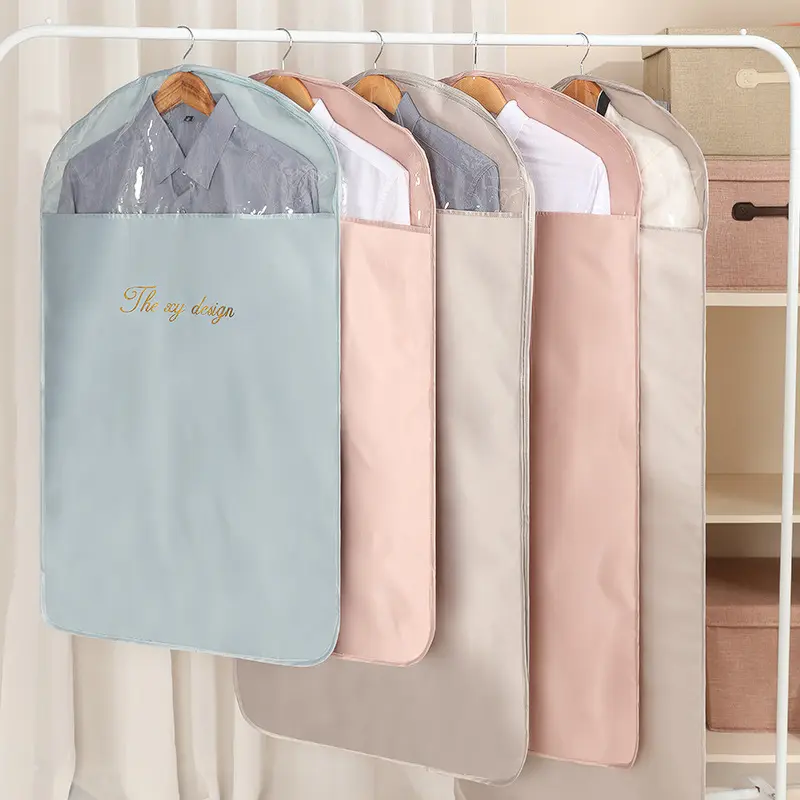 Customized High-quality Women Suit Dress Storage Satin Breathable Dust Cover Transparent Full-zip Garment Cover