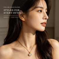 Collier Pendentif Vintage Rond avec Émeraude CZ, Plaqué Or 18K, Acier Inoxydable 304, 45cm, Vente en Gros, Collier Acero Inoxidable