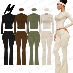 Set Autunnale Personalizzato con Logo, Nuova Camicia a Maniche Lunghe da Donna e Pantaloni a Vita Alta, Set Casual in Cotone da 2 Pezzi per Casa e Relax - Product Image 6