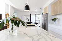 Dalles en pierre de quartz siliceuse YDSTONE 0, veinées blanches Calacatta, pour plan de travail de cuisine, îlot et plan de travail