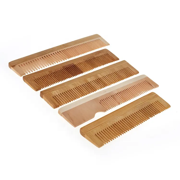 Pente de bambu orgânico para barba, conjunto de pente de bambu personalizado