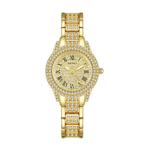 Montre à quartz de luxe pour femme, or rose, cadran serti de diamants, chiffres romains, étanche, élégante, avec aiguilles lumineuses - Product Image 1