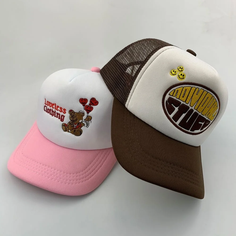 Custom high quality embroidery trucker hats, trucker caps with screen printing logo plain foam trucker caps