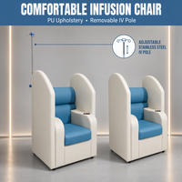 Fauteuil de perfusion hospitalier en cuir PU à dossier haut pour patient, avec poteau de perfusion en acier inoxydable et porte-gobelet