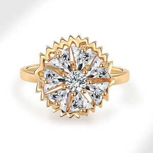 Geometric Zircon <b>Ring</b> Copper Gold Plated Snowflake Adjustable Anxiety Spin <b>Rings</b> <b>Stress</b> Relief Jewelry For Women - Product Image 3