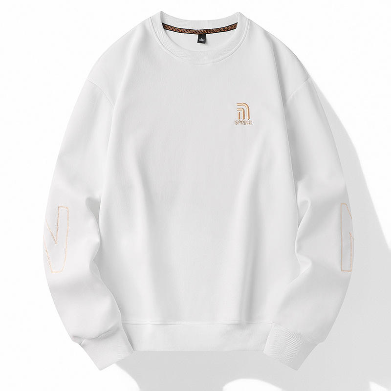 Men's Spring New Youth Casual Top Loose Thin Hoodie Embroidered Long Sleeve  High Waist T-Shirt Breathable Solid Color Fashion