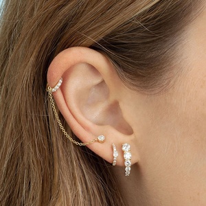 Gemnel Fashion 925 Silver X Double Hoop Diamond Ear Cuff Jewelry <strong>Chain</strong> <strong>Stud</strong> <strong>Earrings</strong> - Product Image 4