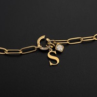 Pulsera de Acero Inoxidable con Baño de Oro de 14K, Dijes Cuadrados de Circonita con Letra Personalizada, Ajustable, Joyería al por Mayor para Mujer Emanco