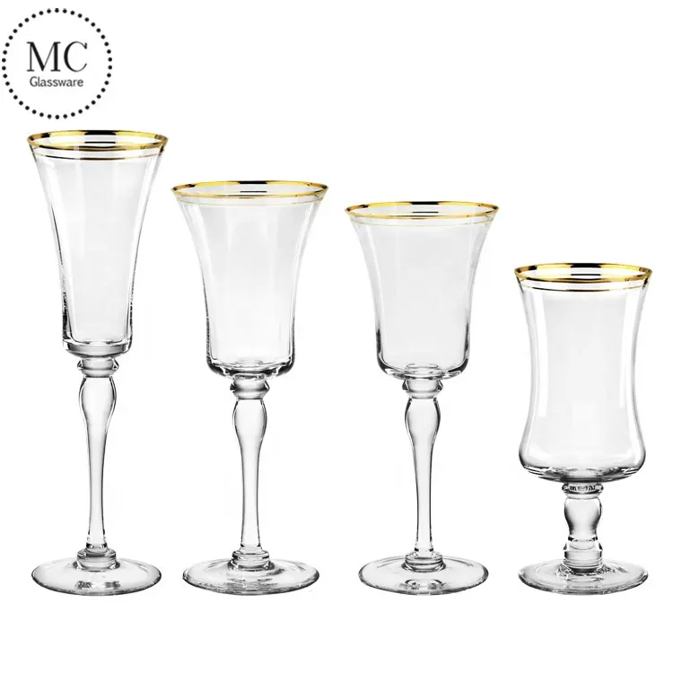 Ensemble de verres à vin Design Gold Band en gros de verres à champagne Verrerie et verres à pied élégants