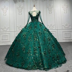 9838 2023 Vestidos de Novia Verdes de Lujo con Cuello Redondo para Mujer, Vestido de Noche con Lentejuelas - Product Image 3