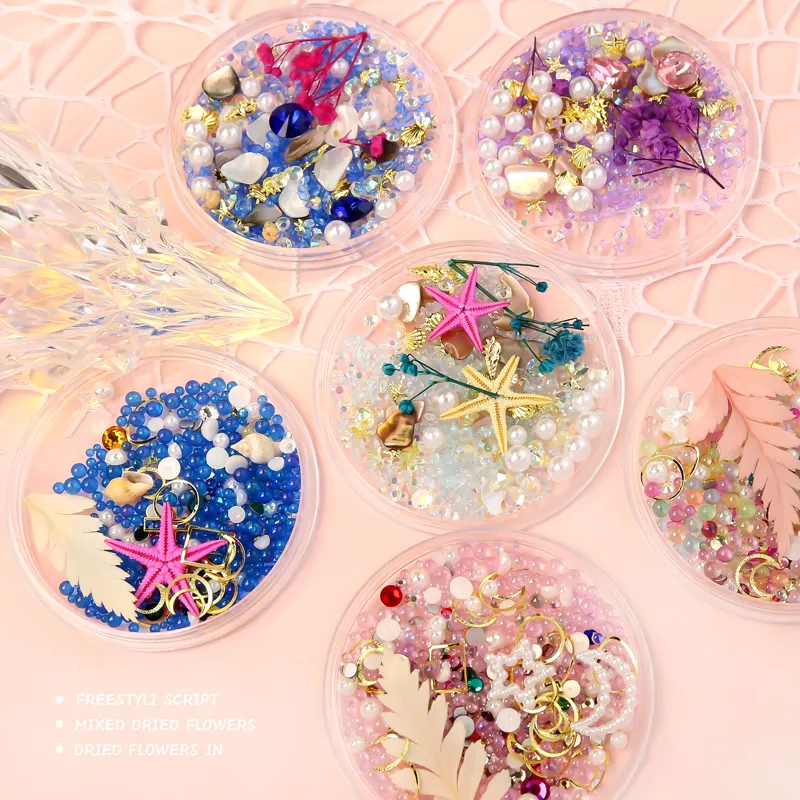 Bubble Kralen Gedroogde Bloem Bladeren Zeester Nail Strass Shell Lente/Zomer Stijl Nail Art Strass Crystal Glass Edelsteen Klinknagel