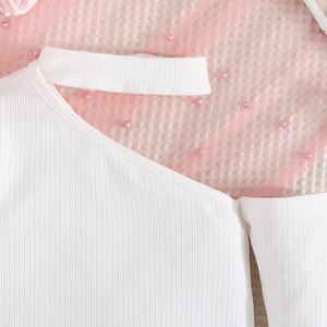 ชุดเด็กผู้หญิงสไตล์เจ้าหญิงหวานแหวว แฟชั่นเสื้อแขนยาวสองชิ้น ชุดกระโปรงจีบประดับโบว์สวยหรู ขายส่งจากโรงงาน - Product Image 3