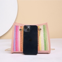 Mini sac à bandoulière coloré à rayures arc-en-ciel pour femme, sac à main d'été à la mode avec chaîne dorée, portefeuille de plage pour téléphone