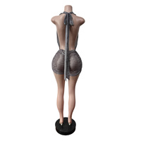 Combinaison Courte Sexy Transparente en Maille pour Femme, Été, Dos Nu, Col Plongeant, Imprimée, Tenue de Club