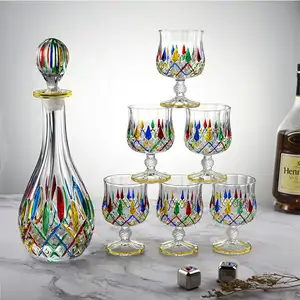 N13 çekici Murano renkli cam dekanter seti klasik tarzı kristal cam viski şişe kadeh şarap Tequila brendi için