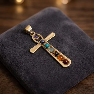 Croix Offre Spéciale Design 7 Chakra Pendentif Collier Laiton métal pierre précieuse sept chakra - Product Image 4