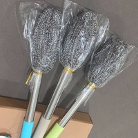 Nouvelle conception Brosse à boule en fil d'acier inoxydable à long manche pour casseroles, poêles, bouteilles – Éponge à récurer en acier pour cuisine