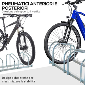 Homcom-Porte-vélos Parking pour 3 vélos Tubes en acier 70.5 × 33 × 27cm Argent - Product Image 6