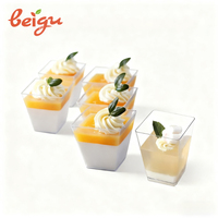 Gobelet carré jetable en plastique PS transparent de 150 ml (5 oz) à paroi simple pour fêtes, crème glacée, yaourt, gelée, pouding, mousse et desserts