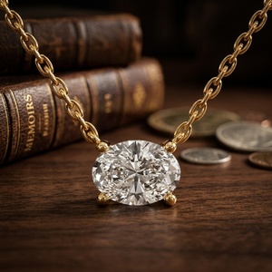 Elegant Lab Grown Diamond Pendant Necklace 18K Gold Jewelry Oval Cut Luxury Engagement Jewelry <b>Gift</b> Rhodium Plated - Product Image 1