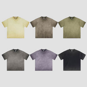 Camisetas lavadas con ácido de gran tamaño para hombre con logotipo personalizado 250GSM Heavyweight 100% algodón Drop Shoulder Raw Hem Vintage Streetwear - Product Image 5