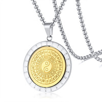 Pendentif en acier inoxydable rotatif créatif Zodiac Huit Trigrammes Gravé Spinning Round Plate Gossip Collier Esthétique Homme