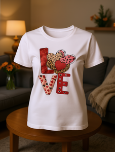 T-shirt da donna taglie forti con stampa leopardata a cuore per San Valentino, girocollo, manica corta, in tessuto misto, casual per tutti i giorni - Product Image 2