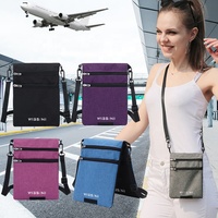 Tas selempang saku perjalanan, tas ponsel, tas selempang leher nilon Passport tahan air