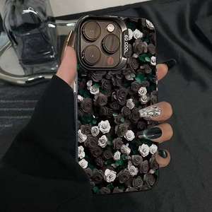 Offre Black <span class=keywords><strong>Friday</strong></span> – Coque iPhone motif rose mural INS tendance pour <span class=keywords><strong>Apple</strong></span> iPhone 17 Pro Max, 17 Pro, 17 Air, XS Max – Bordure noire élégante - Product Image 1