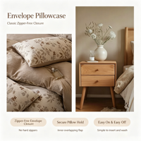 Ensemble de housse de couette et de drap en coton lin tissé imprimé moderne, luxe, certifié Oekotex, motif végétal biologique, literie toutes saisons