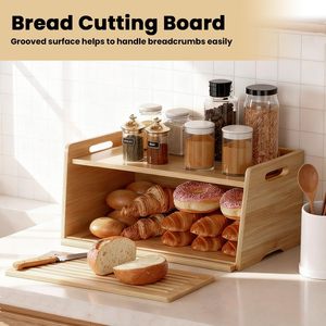 Boîte à pain en bambou avec planche à découper, conteneur de rangement à 1 niveau pour l'organisation de la cuisine - Product Image 3