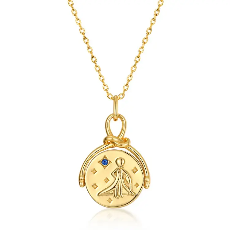 Collar con colgante de espinela azul, moneda giratoria, joya con forma de Príncipe, bañado en Oro de 14kt