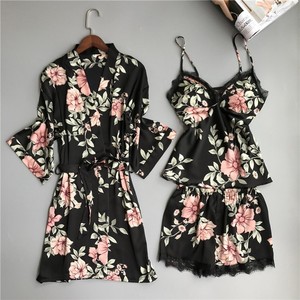 Conjunto de <span class=keywords><strong>Pijama</strong></span> de satén con encaje para mujer, Camisón con cuello en V, ropa de dormir para el hogar - Product Image 2