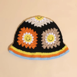 Chapeau Bob en Tricot Crocheté SOLPOP pour <span class=keywords><strong>Femme</strong></span>, Motif Tournesol Coloré, Visage Souriant Mignon, Chapeau <span class=keywords><strong>de</strong></span> Pêcheur Fait Main - Product Image 1