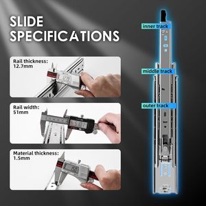Jinxin Heavy-Duty 1 cặp ngăn kéo Slide khóa 150 LB khả năng chịu tải mở rộng đầy đủ bóng mang đường sắt cho 12 14 16 18 20 22 24 26 - Product Image 4