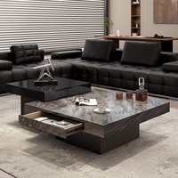 Meubles de salon Table basse carrée au design italien Table basse légère en marbre de luxe Table basse à base en acier inoxydable