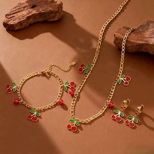 18K 금도금 스테인리스 스틸 목걸이와 체리 펜던트 주얼리 세트, 칼라 체인 스테인리스 스틸 주얼리 세트 - Product Image 4