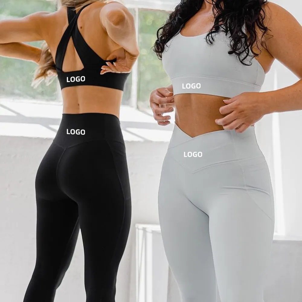 Customlulu Boterachtige Zachte Gym Fitness Sets Gesneden Leggings Nude Activewear Workout Yoga Sets Met Zak Vrouwen Plus Maat V