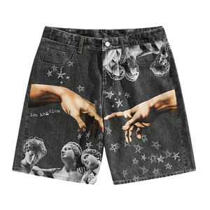 Pantalones Cortos de Mezclilla Tejida para Hombre, Estilo Vintage, Verano 2025, Hip-Hop, Estampado Gráfico, Corte Recto, Lavados, 100% Algodón - Product Image 3