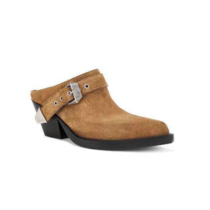 Sandalias de tacón alto de cuña gruesa con punta en pico para mujer, de gamuza, con hebillas metálicas, para oficina - Product Image 6