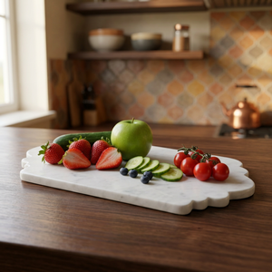 Elegante Tabla de Cortar de Mármol Blanco con Bordes Decorativos Festoneados, Tabla de Cortar de Piedra Natural para Preparación de Alimentos - Product Image 5