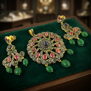 <b>Ruby</b> Victorian Jewelry Set with Gold Plated 925 Silver Pendant and Earrings for Women's Wedding Party Occasions - Product Image 3