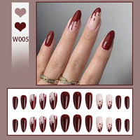 24 pièces de faux ongles en acrylique en forme d'amande, motif graffiti dessiné à la main, gouttes de sang rouge français, kit de pose complète, vente en gros d'articles de nail art