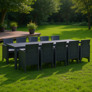Ensemble de salle à manger de jardin en PP anthracite 15 pièces avec coussins, mobilier d'extérieur style contemporain - Product Image 2