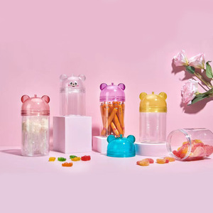 Jars en plastique mignons pour aliments, fruits secs, noix, bocaux scellés, bouteilles de bonbons pour animaux de compagnie, contenants pour bonbons gélifiés, forme carrée, sérigraphie - Product Image 2