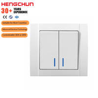 Interrupteur mural moderne blanc 2 gangs 2 voies avec indicateur LED, grand interrupteur à bascule pour maison, hôtel, bureau